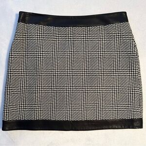 Rag & Bone Kensington Wool Mini Skirt Lamb Leather Trim 6 Black Ivory Knit